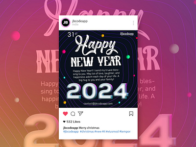 Hello 2024! | Happy new year 2024 | Social Media Post Design 2024 design graphics design happy new year instagram post design jbcodeapp merry christmas new design in 2024 photoshop post design social media post