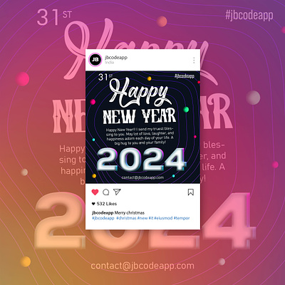 Hello 2024! | Happy new year 2024 | Social Media Post Design 2024 design graphics design happy new year instagram post design jbcodeapp merry christmas new design in 2024 photoshop post design social media post