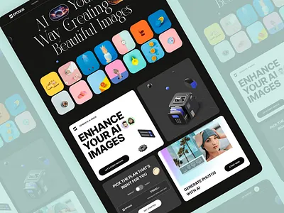 AI Image Generator Website 3d ai landing page aigenerator animation bento design branding card ui creative design creativeai generativeart gradient design graphic design imagegeneration machinelearningart motion graphics pricing plan treading website design ui website