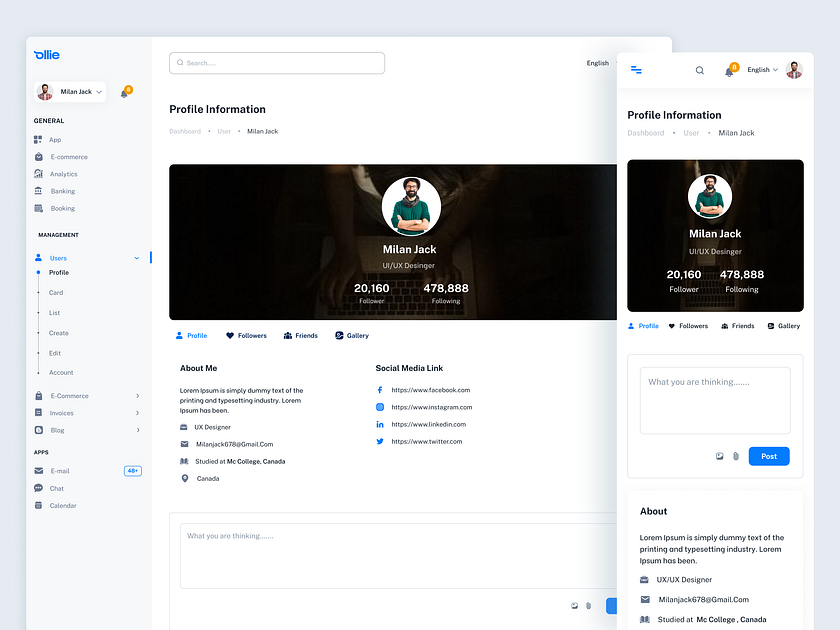 User Profile Dashboard designs, themes, templates and downloadable ...
