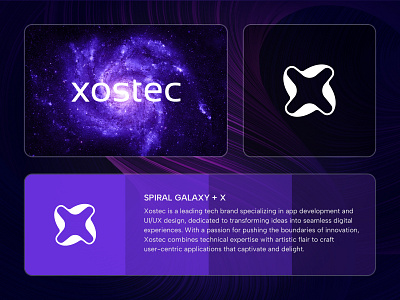 Xostech | Futuristic Tech Brand Minimal X Letter Mark Logo app logo logo designer spiral galaxy logo x letter