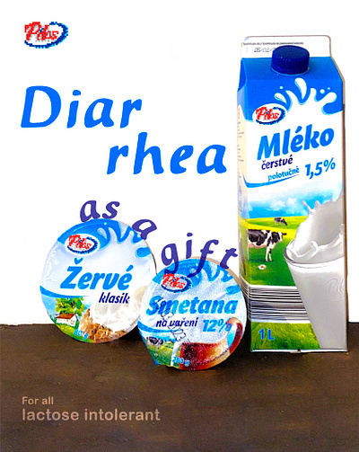 Poster "Diarrhea as a gift" diarrhea graphic design lactose intolerant milk products poster poster design