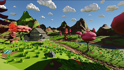 House In Mountains 3D model 3d 3dmodel 3drender art blender3d cartoon clouds environment exterior flower forest game grass house landscape lowpoly mountain river rocks tulip