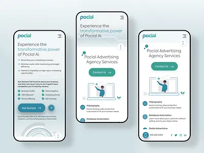 Pocial Responsive Design ai app design brand identity branding clean ui digital agency landing page minimal mobile mobile application modern design pocial product design responsive design trending ui ux visual design web page website design