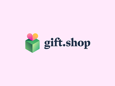 Logo design for gift.shop 3d box branding christmas cube gift gradient green heart icon logo love mark shop shopping technology