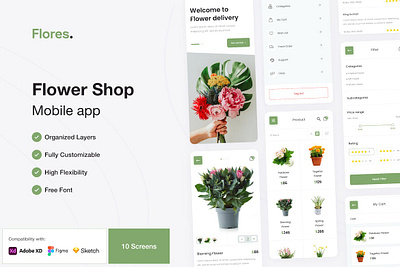 Flores - Flower Shop App Mobile App UI Kit app floral flower ios mobile mobile app mobile ui ui uiux user experience user interface