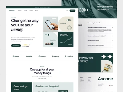 Ascone - Finance Landing Page animation b2b bank dipa inhouse e wallet finance financial fintech funds home page landing page payment platform saas startup ui web web design webflow website