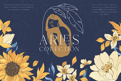 Arles Textured Flowers Vector Illustrations Woman acrylic arles blue design floral flowers graphic design illustration illustrations pattern sunflowers textured vector watercolor wedding woman yellow