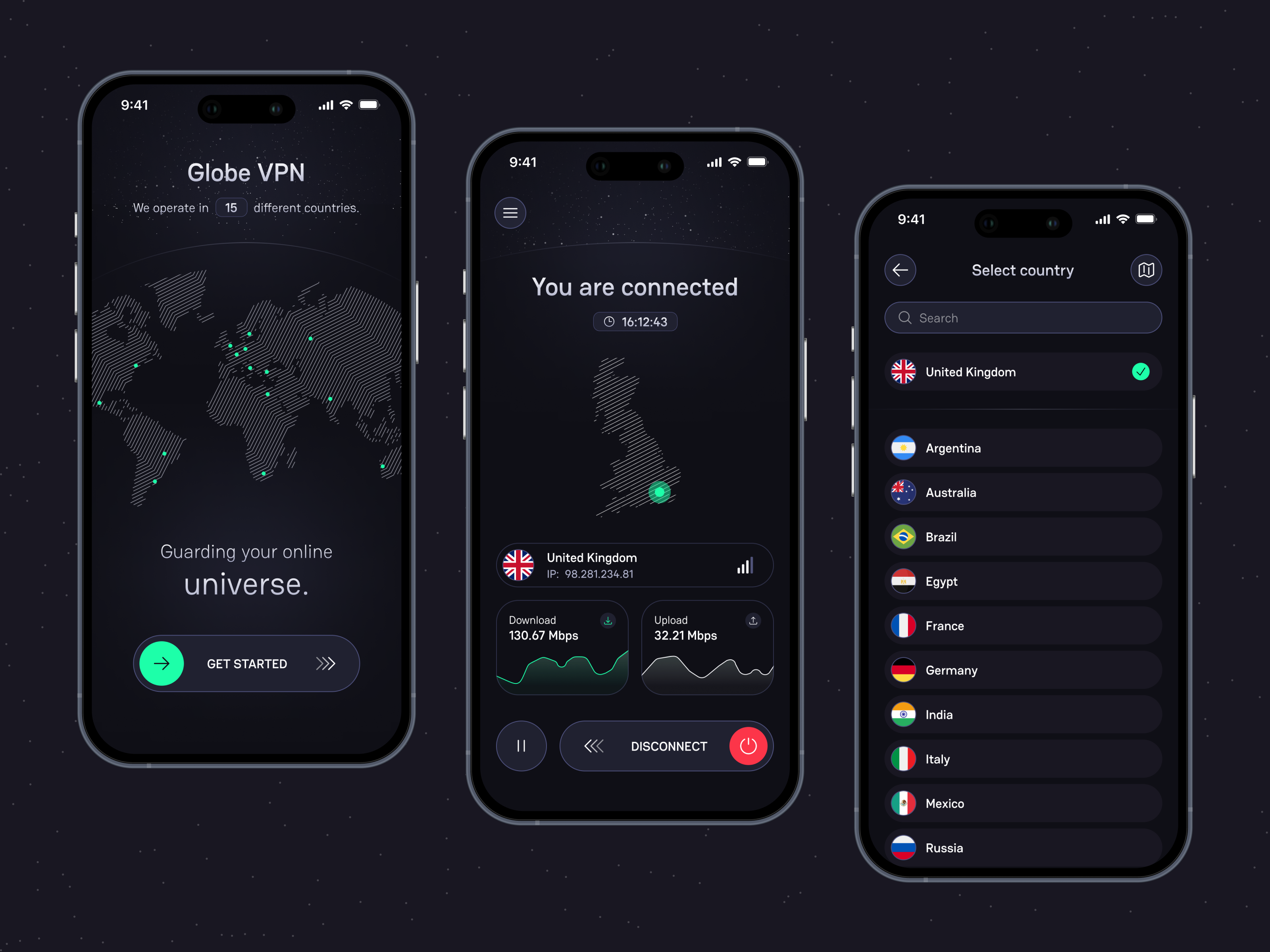 Example of VPN Dark theme app