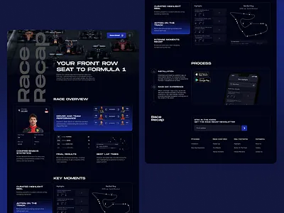 Website Concept - Race Recap automotive car cars clean f1 ferrari footer design formula 1 landing page motor sports process racer racing route sport super car typography ui vehicles web design