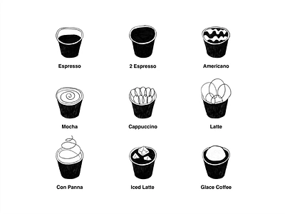 Coffee americano cafe cappuccino coffee cup design dribbble espresso graphic design ice ice cream icon illustration latte logo logotype menu milk paper cup water