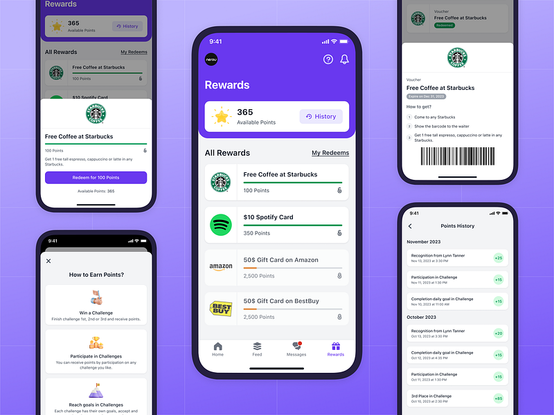 Rewards - Challenges Mobile App amazon challenge earning gift ios mobile points recognition rewards spotify starbucks ui ux voucher