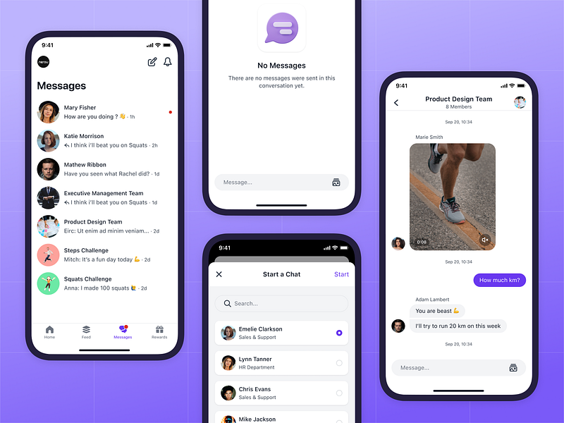 Messages - Challenges Mobile App bubble challenges chat communication conversation groups ios messages mobile purple teams ui ux