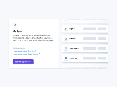 Specify · Connected Apps Empty State applications clean connection dashboard data design api design tokens empty state figma github illustration interface json logos overview specify ui