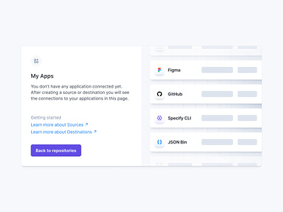 Specify · Connected Apps Empty State applications clean connection dashboard data design api design tokens empty state figma github illustration interface json logos overview specify ui