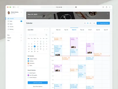 Calendar - Productivity Web App app calendar crm dashboard events productivity tasks ui ux web website week white