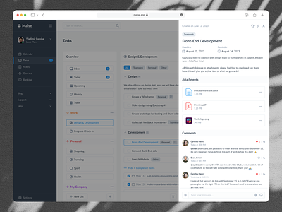 Task Details - Productivity Web App calendar comments crm dashboard deadline discussion event files planner productivity tasks to do ui ux web website