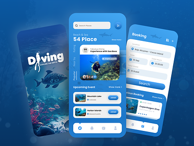 Scuba Diving App Design🤿 adventure app design app designer app development booking apps diving app mobile app mobile app design scuba app scuba diver scuba divers scuba diving ui design uiux
