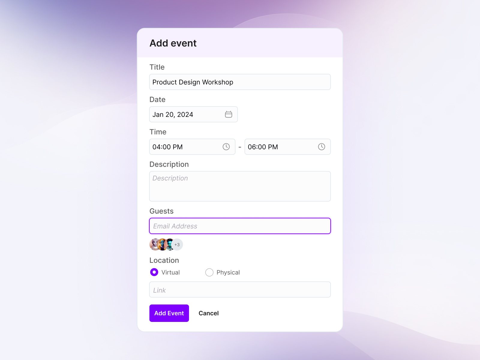 Add Event Widget by Nirali Mamtora on Dribbble