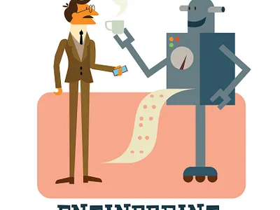 Engineering 1950s adobe illustrator ai assistant artificial intelligence character design flat character design flat design graphic design illustrator man and robot mid century cartoon mid century modern retro vector vector illustration vintage vintage cartoon