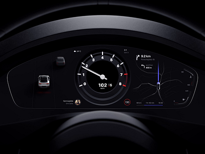 Automotive HMI Design – Dashboard automotive car clean dark dashboard hmi minimalistic mockup motion navigation porsche product design ui ux vehicle