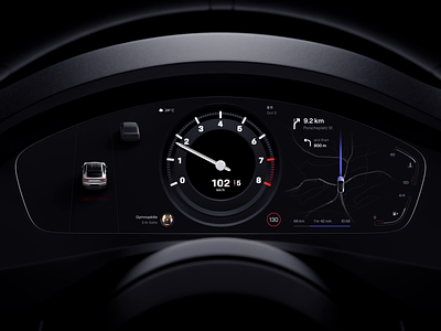 Automotive HMI Design – Dashboard automotive car clean dark dashboard hmi minimalistic mockup motion navigation porsche product design ui ux vehicle