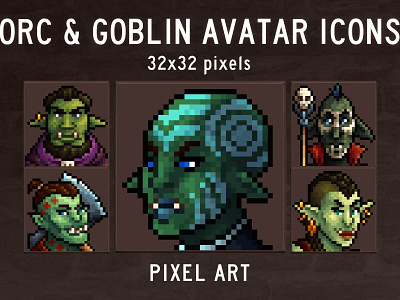 Free Goblins and Orks Pixel Art Icon Pack 2d 32x32 asset assets avatar fantasy game game assets gamedev goblin icon icons illustration indie indie game monster pixel pixelart pixelated rpg