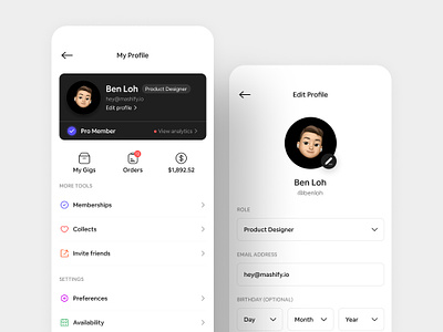 User Profile App Design app design app ui deisgn figma gigs app job app light mode profile page ui uiux user interface user page user profile