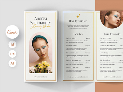 Esthetician Brochure Tri-Fold Canva Photoshop InDesign Template beautician brochure beauty business beauty studio brochure brochure affinity brochure canva brochure design brochure for esthetician brochure indesign brochure photoshop brochure template brochure trifold creative market digital product download now envato elements etsy shop nail tech brochure price table template pricing template qr code