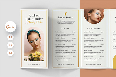 Esthetician Brochure Tri-Fold Canva Photoshop InDesign Template beautician brochure beauty business beauty studio brochure brochure affinity brochure canva brochure design brochure for esthetician brochure indesign brochure photoshop brochure template brochure trifold creative market digital product download now envato elements etsy shop nail tech brochure price table template pricing template qr code