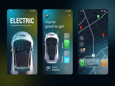 Electric car recharge app automotive battery concept creative dark electric electric car electric vehicle ev go green map mobile app mobile app design recharge smart car smart device sport ui ux