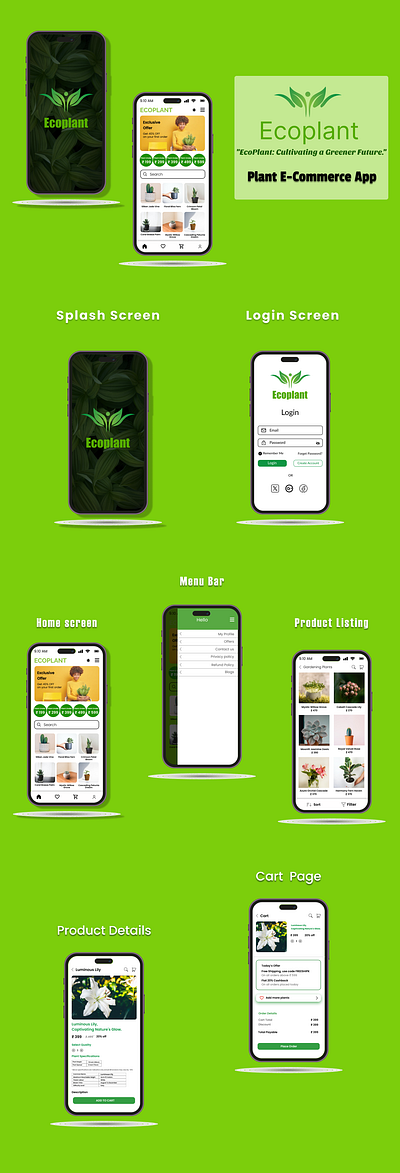 Ecoplant - E-Commerce App Design 3d animation app design application design branding design figma design graphic design illustration logo motion graphics ui uiux vector webdesign
