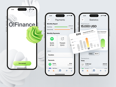 O!Finance - Fintech App Concept 3d analytics app design banking charts concept creative dashboard finances fintech inspiration interface minimal design mobile app stylish ui ux white
