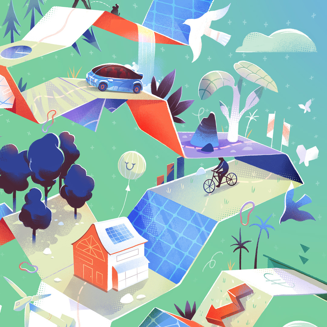 Transitions. art direction ecology editorial future illustration magazine print renewable solarpunk technology world