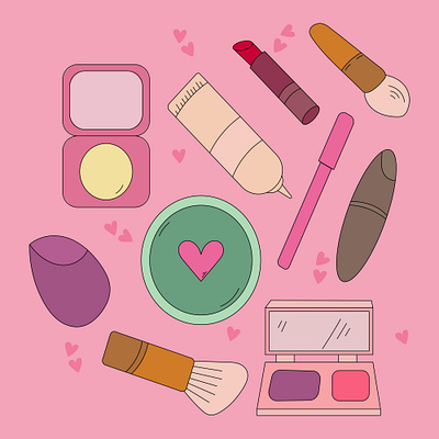 A cute set of makeup tools and tools app branding design graphic design illustration logo typography ui ux vector