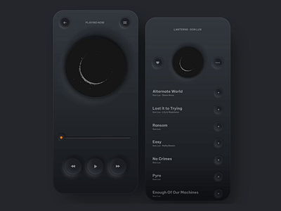 Interactive Music Player animation app dark design interactive iphone minimal mobile music neumorphism player shadow skeuomorphic stream ui