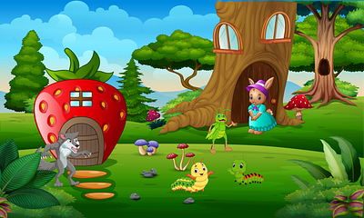 Illustration about Rabbit & Caterpillar friendship 2d animation children book illustration kids book picture book story book