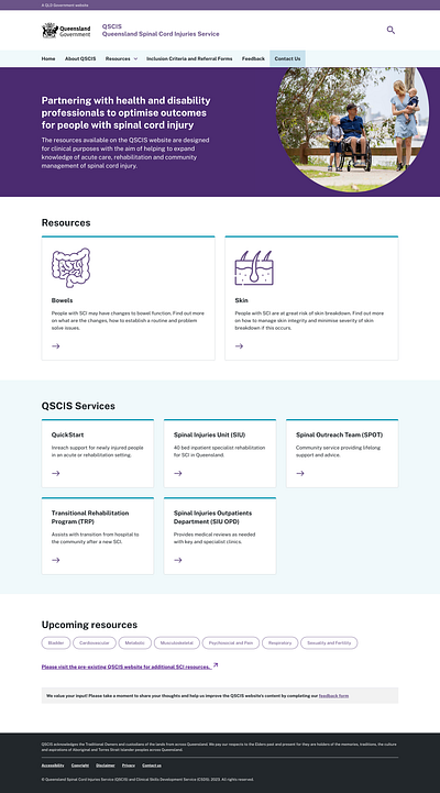 Queensland Spinal Cord Injuries Services knowledge hub design system ui web design