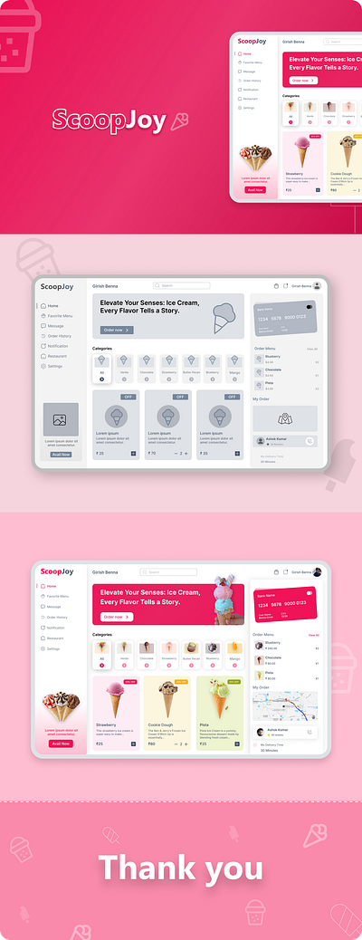 Ice Cream Dashboard case study dashboard design figma ice cream pink ui user interface ux wireframe