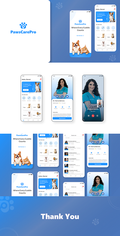 PetCare Mobile App app appointment blue design doctor dog figma mobile pet schedule ui ux vet