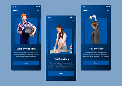 Onboarding screens design fixit home page home services onboarding provider screen services ui worker