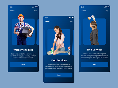 Onboarding screens design fixit home page home services onboarding provider screen services ui worker
