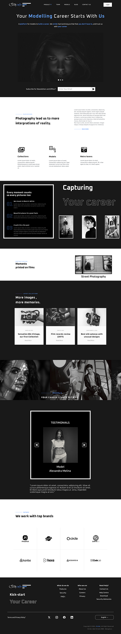 Stride : Concept website for photography and Modelling concept website design figma ui uiux user ex user experience web design website