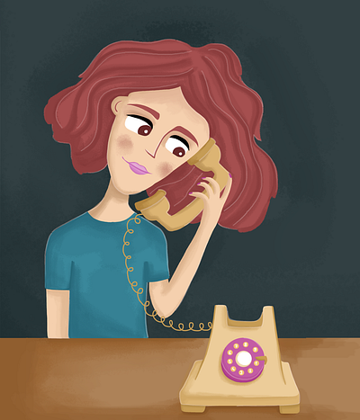 Pauline on the phone 2d artwork blue book character character design design digital art digital illustration girl graphic design illustration illustration art illustrations illustrator print woman