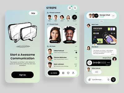 Creative Messanger Chat Mobile App with Onboarding android app chat creative illustration interface ios messanger minimalism mobile people product service startup