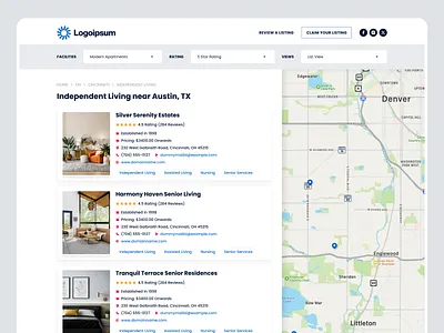 Listing Website card design cards concept dailyui design listing listing site location map minimal nearby search engine ui user interface ux website