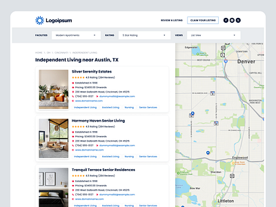 Listing Website card design cards concept dailyui design listing listing site location map minimal nearby search engine ui user interface ux website