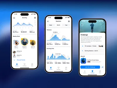 Fitness mobile app achieve activity app app design challenge design fitness friends health leaderbord mobile reward run running sport statistic ui ux ux design