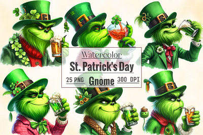 Watercolor St Patricks day gnome clipart gnome stickers