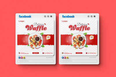 Delicious Waffle Social Media Post Design Template ads advertising business delicious design graphic design illustration instagram mjvectart post presentation social waffle